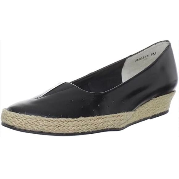 Ros Hommerson Envy black leather espadeille wedge heel 9 - Picture 1 of 13